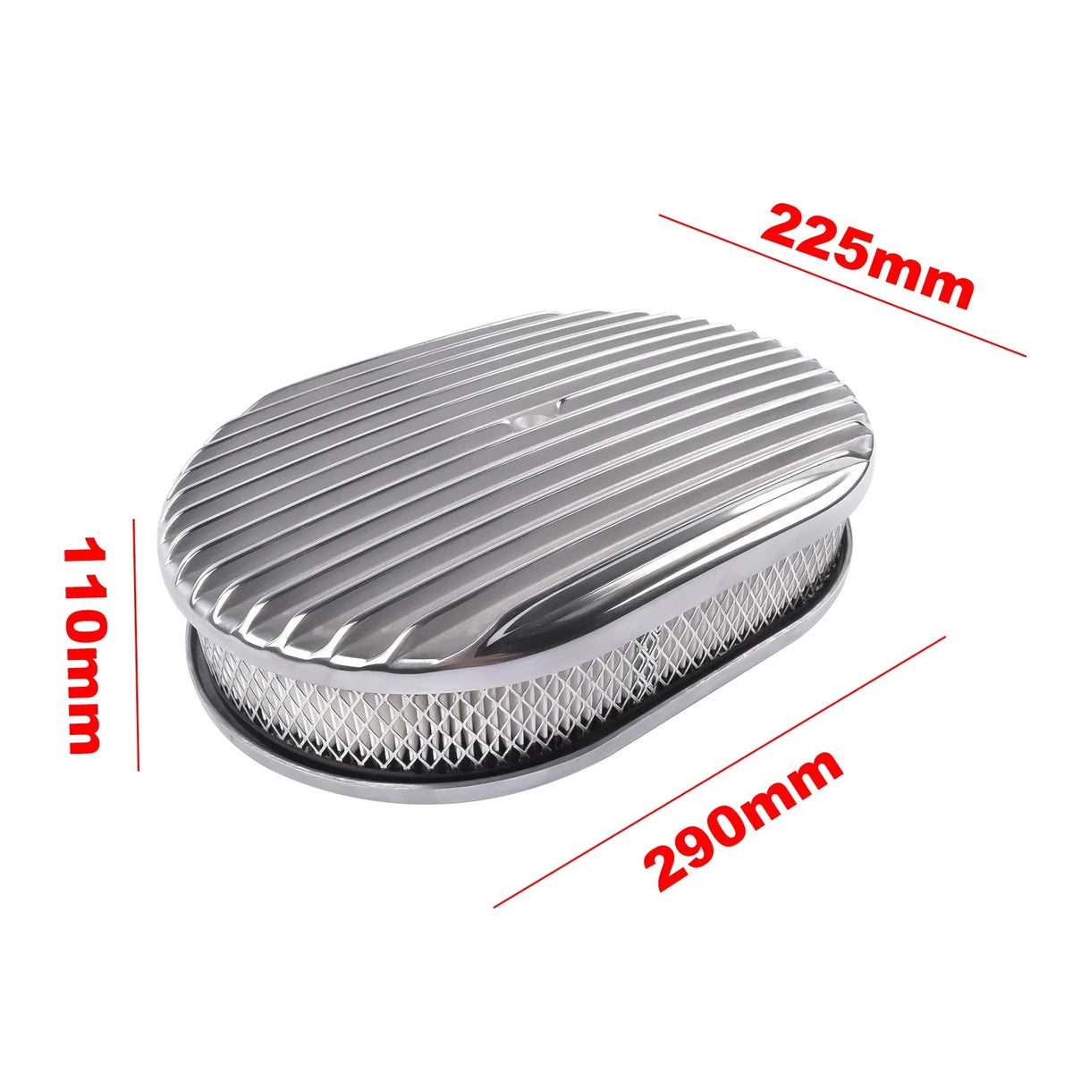 12" Oval Aluminum Full Finned Air Cleaner for Chevy Ford (Polished)