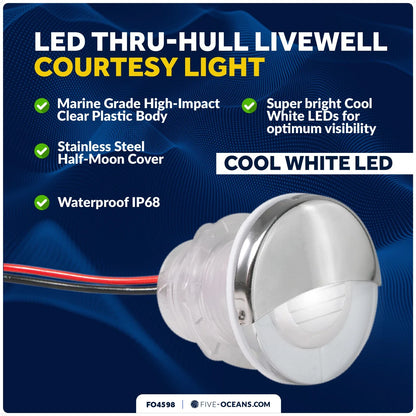 LED Boat Courtesy Lights Set of 2, 1-5/16" Round, White, Stainless Steel