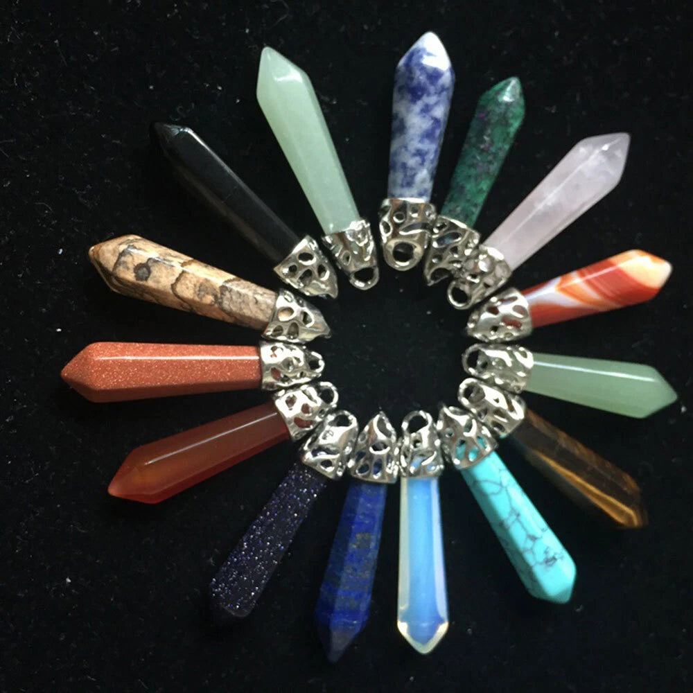 10Pcs Silver Plated Hexagonal Gemstone Reiki Chakra Charms