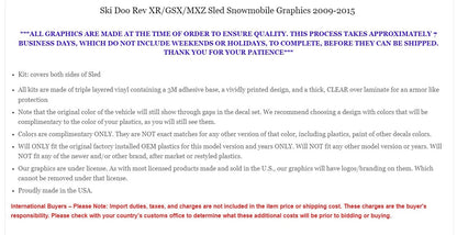 Decal Sticker for Ski Doo Rev XR/GSX/MXZ Snowmobile (2009–2015)