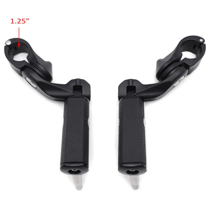 1-1/4" Chrome Black Short Angled Gear Skull Foot Pegs for Motorcycle