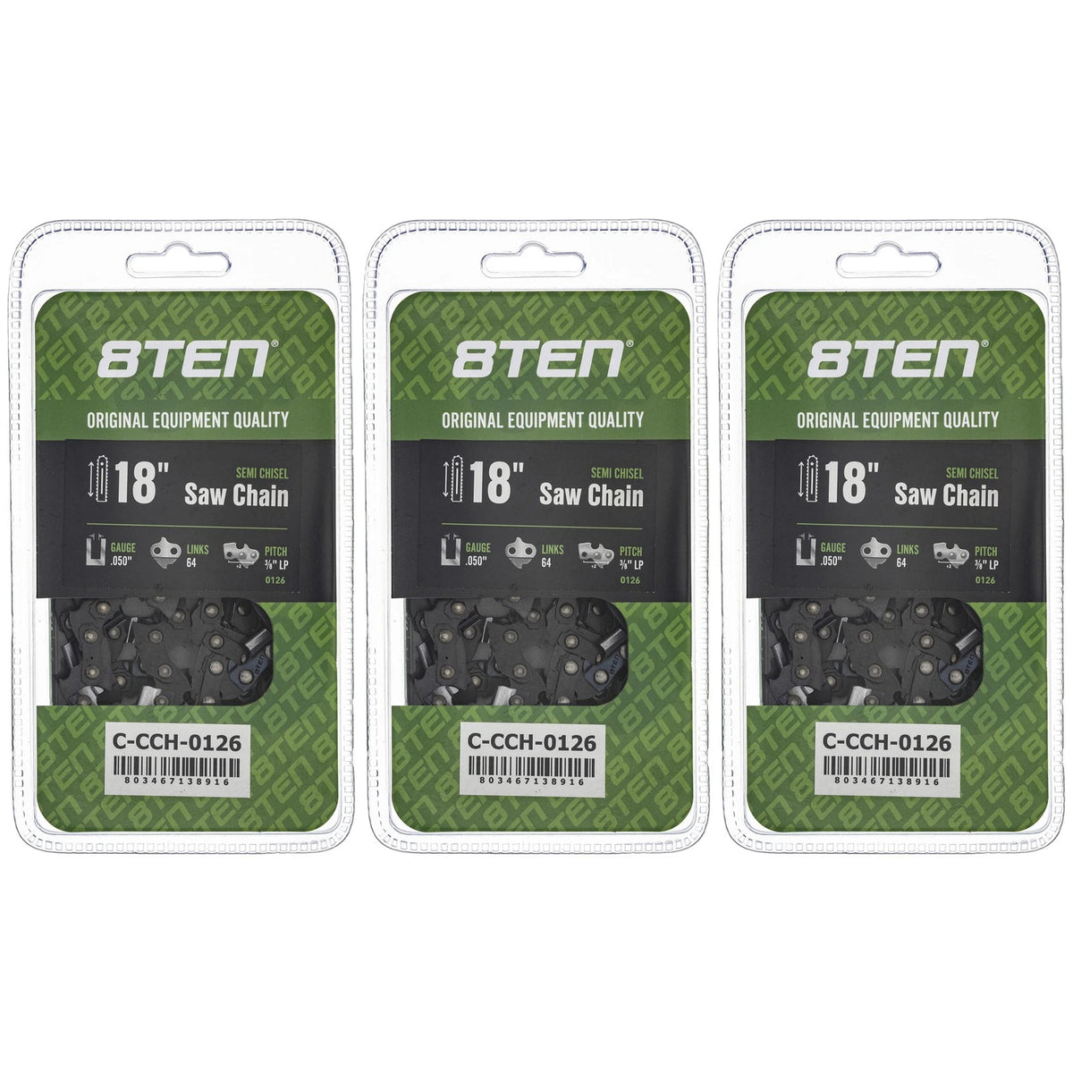 3-Pack Chainsaw Chain 18 Inch .050 3/8 LP 64DL for Dayton (S64-21, S64, H37-64)