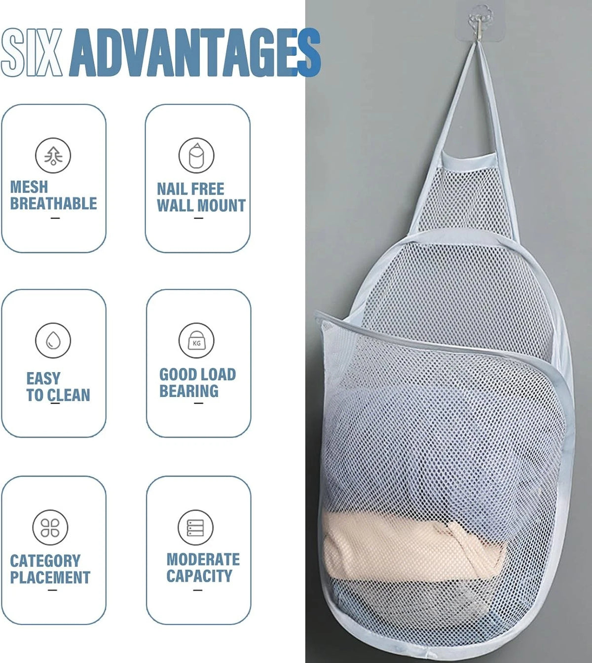 3 Pieces Foldable Mesh Laundry Hamper for Dirty Clothes