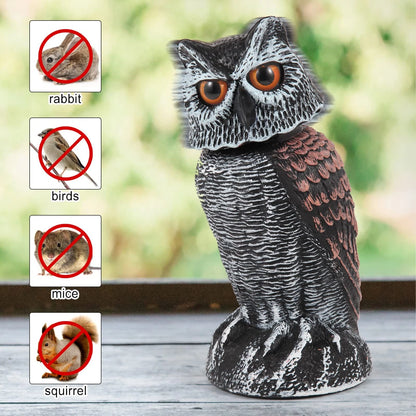 2X Fake Owl Decoys for Scaring Birds Away (Rotating 10+11 Inch)