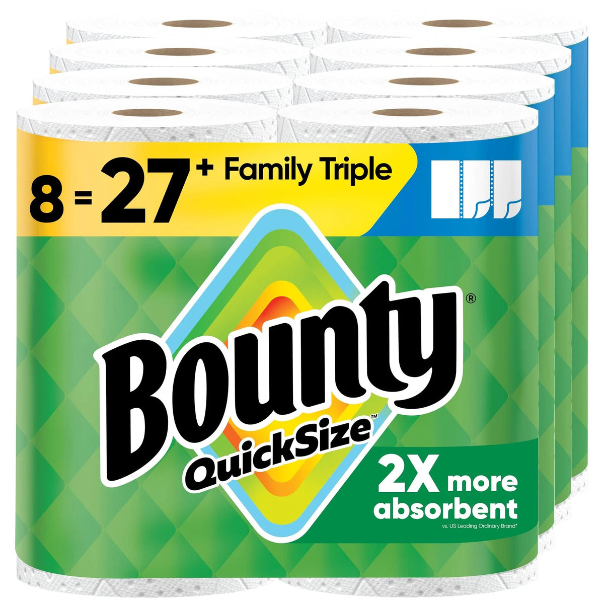 Set of 8 Quick-Size Paper Towels for Family Use (27 Regular Rolls)