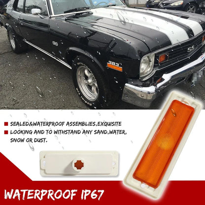 Set of 2 Amber Lens Front Bumper Side Marker Lights for Chevy Nova (1970–1974)
