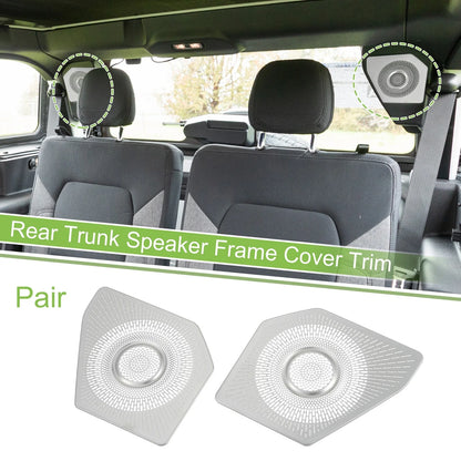 Pair Rear Trunk Speaker Frame Cover Trim for Ford Bronco (2021) Silver Tone