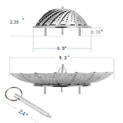 Vegetable Steamer Basket for Small Pots (5.5" to 9.2") - Silver