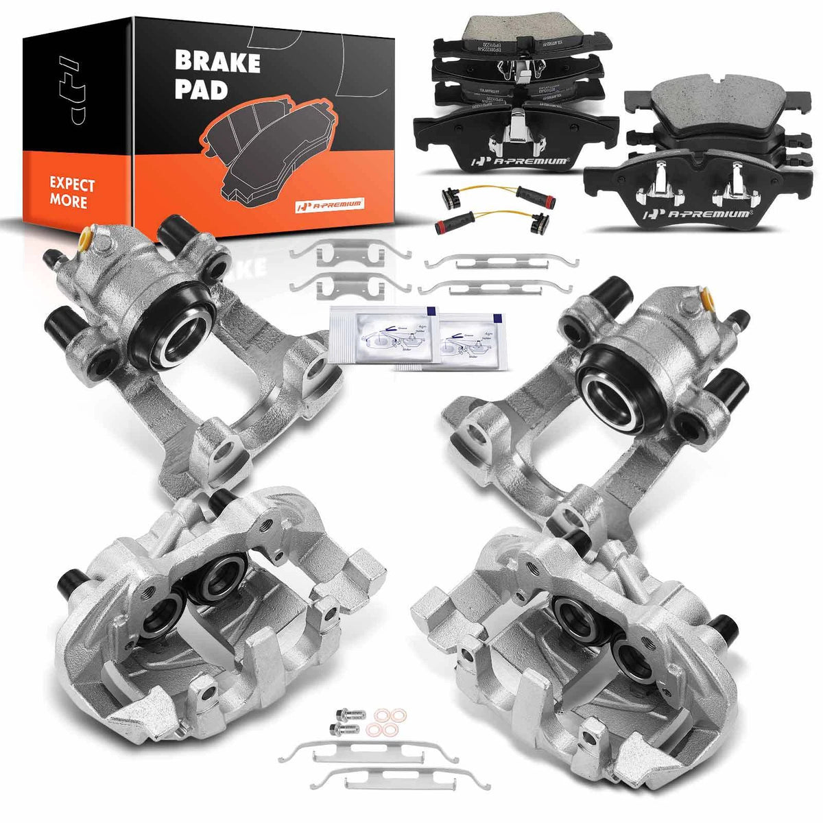Set of 4 Ceramic Brake Pads + Calipers for Benz ML350 W164 R500 (2006–2011)