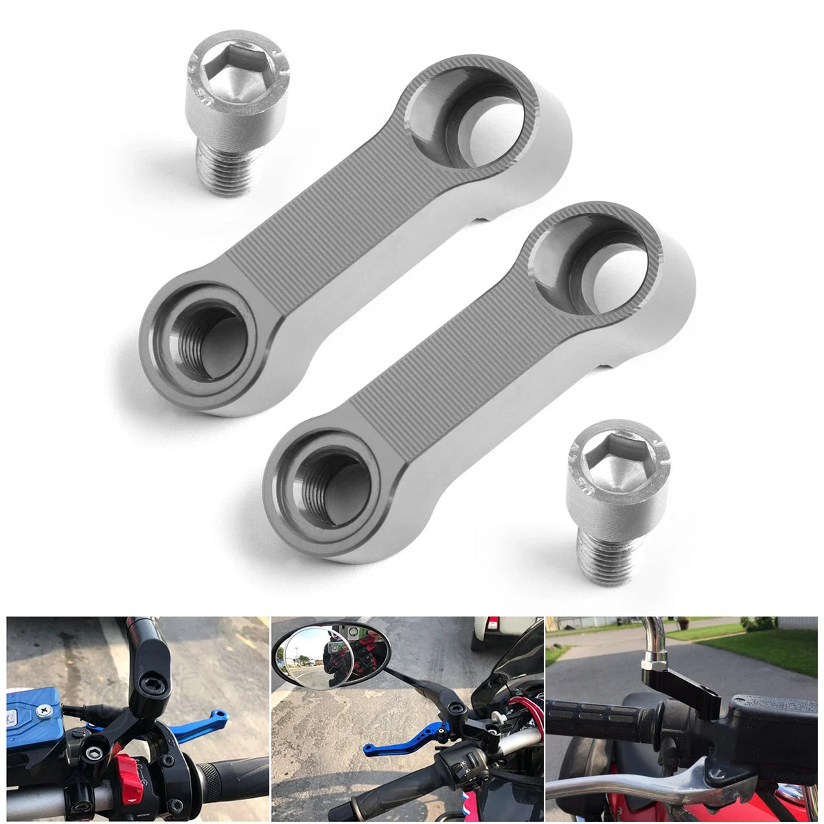 Pair of ALU Motorcycle Mirror Extenders for Honda (10mm)