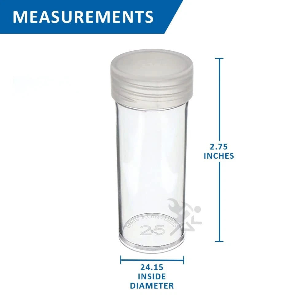 10X Round Clear Plastic Coin Storage Tubes for Quarter Size Coins