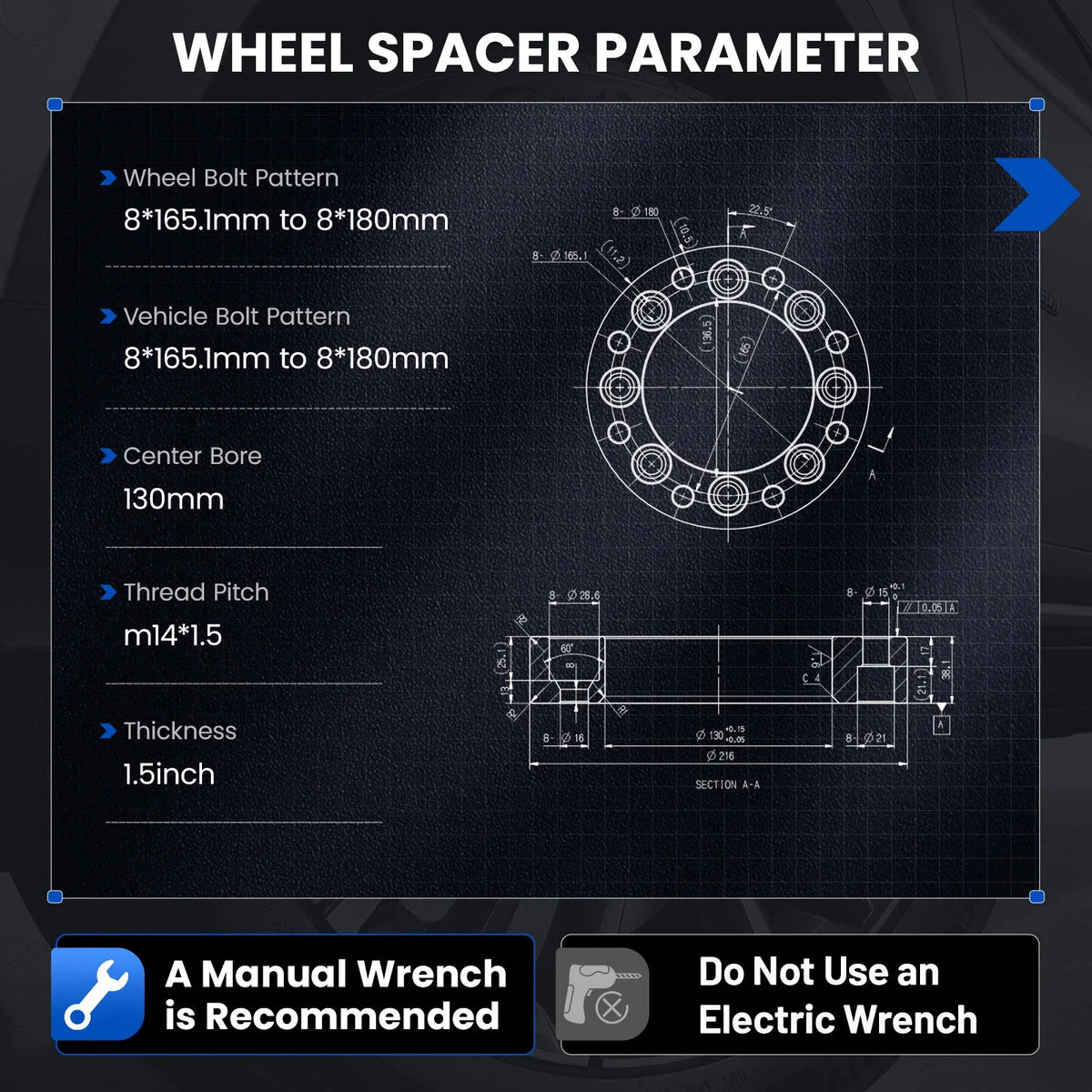 1.5" 8x6.5 to 8x180 Wheel Spacers Adapter for GMC Sierra 1500 (2015–2021)