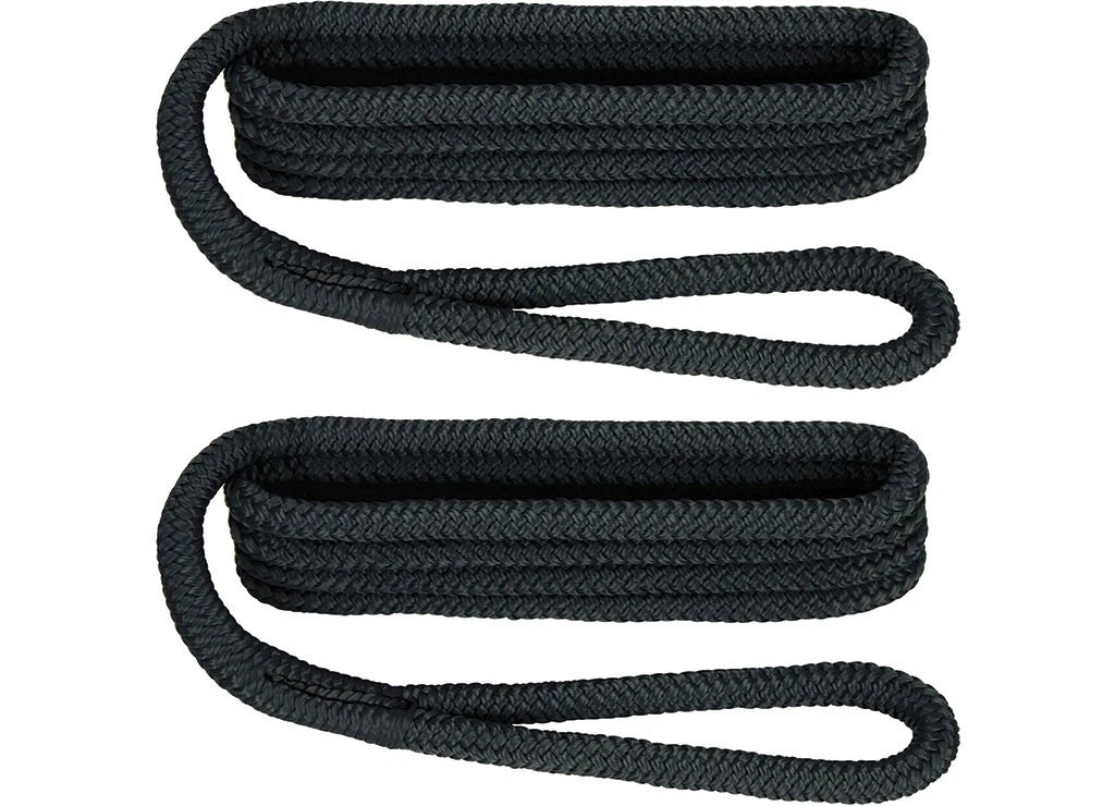 2X Fender Lines for Boat (3006.2168) 3/8" x 6' Black Double Braid Nylon