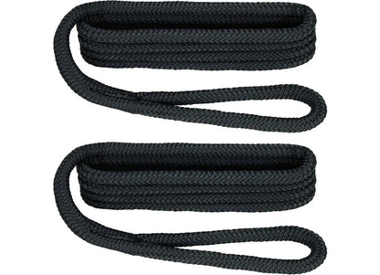 2X Fender Lines for Boat (3006.2168) 3/8" x 6' Black Double Braid Nylon