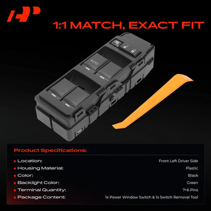 Front Left Power Master Window Switch for Ram Dakota, Jeep Compass (2011) - 4602780AA, 4602780AB, 4602780AC, 4602780AD, 901-459, 901459