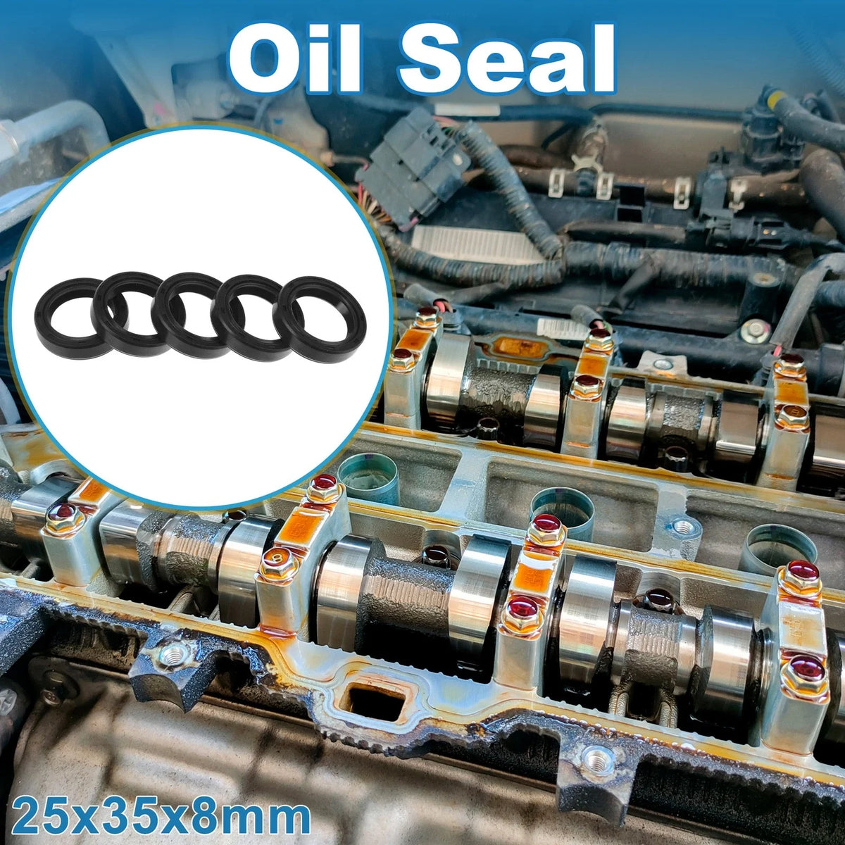 Set of 5 Oil Seal Rotary Shaft Seal for Various Models (25x35x8mm)