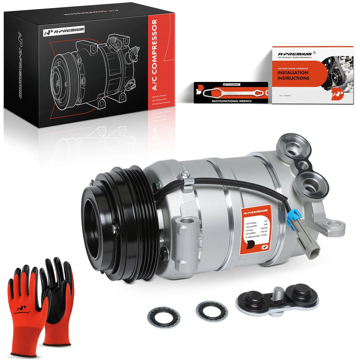 A-Premium A/C Compressor with Clutch for Chevrolet Silverado 1500 2500 (1999–2002) 1136610, 19169352, 58901