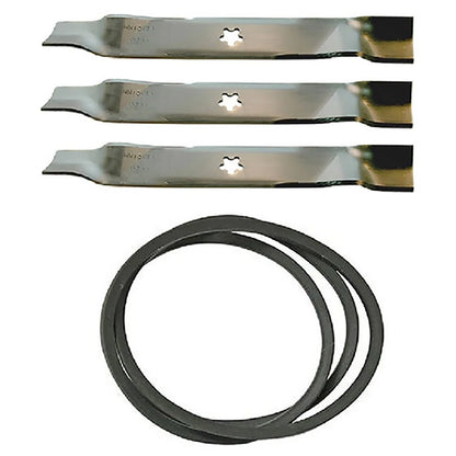 Set of 2 Mulching Blades & Deck Belt Kit for Husqvarna Riding Mowers (N/A)