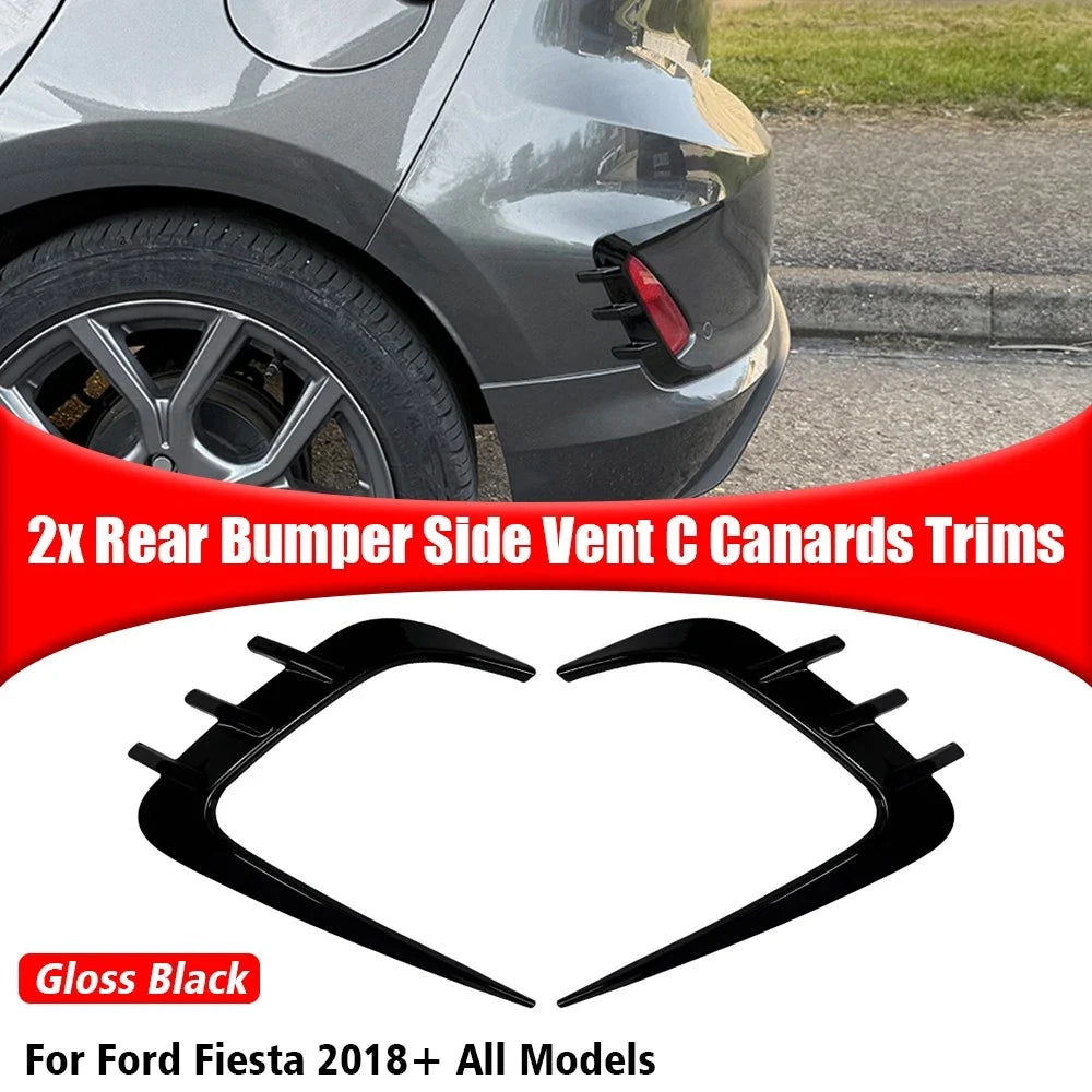 2Pcs Gloss Black Rear Bumper Side Spoiler Vent Trim Canards for Ford Fiesta (2018)