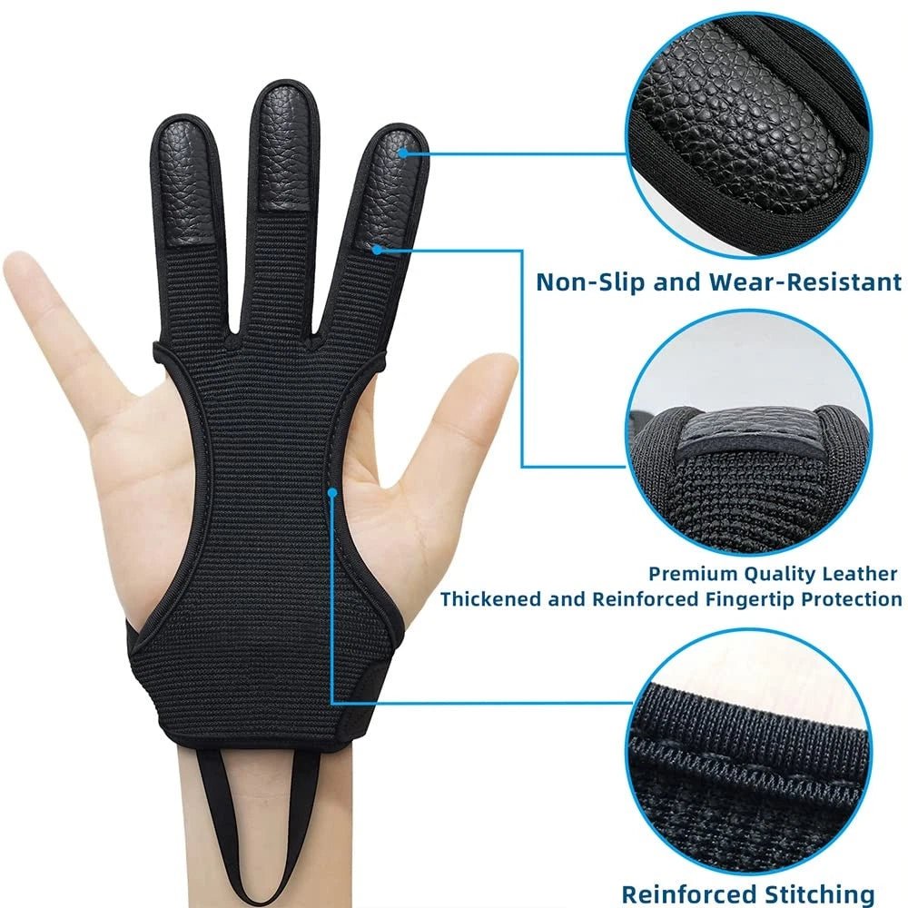 Three Finger Leather Archery Gloves for Youth Adult