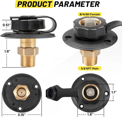 RV City Water Inlet Kit with Check Valve for RVs (Lead-free Brass)