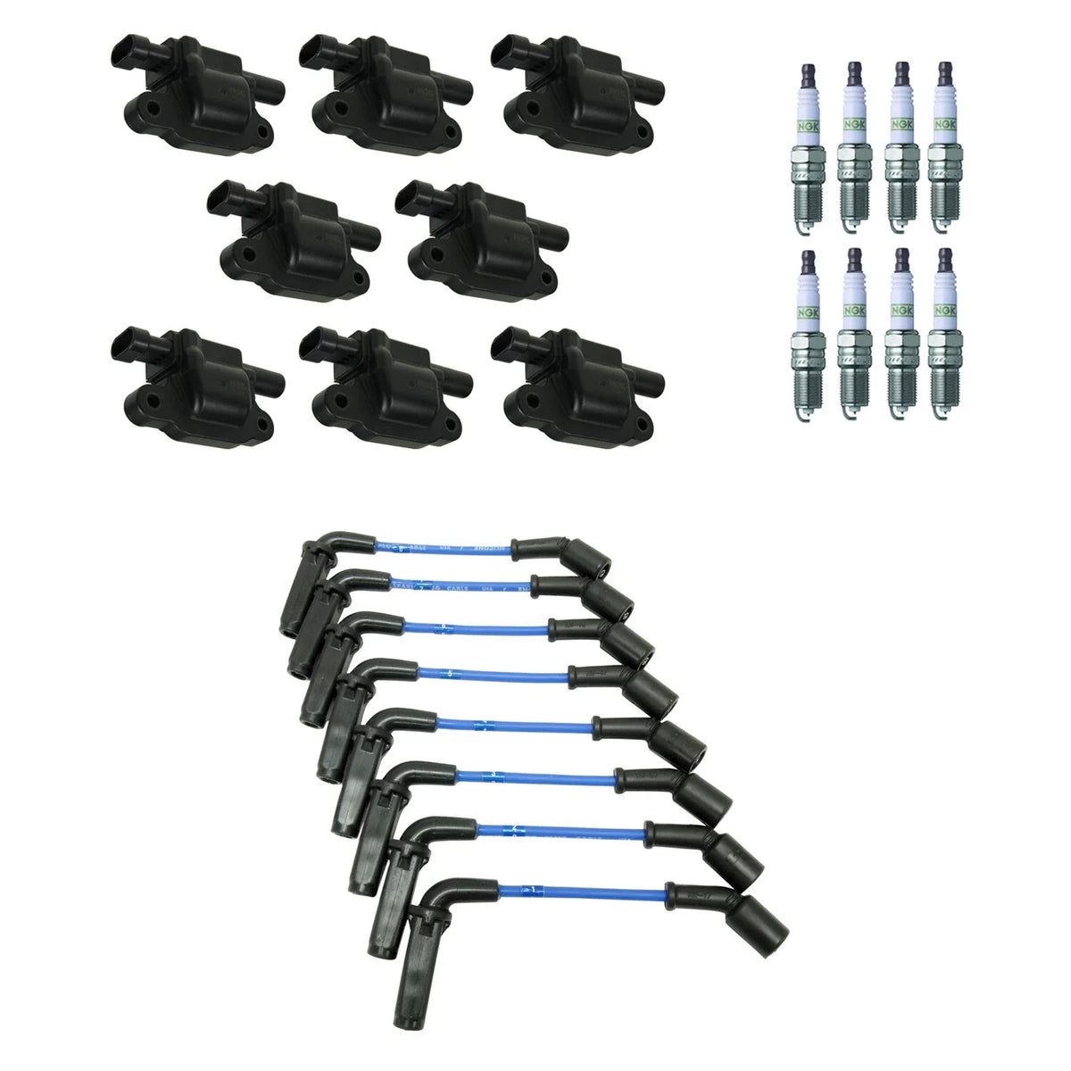 Set of 8 Ignition Coil Wires & Platinum Spark Plugs for Express 2500 (2003–2023)