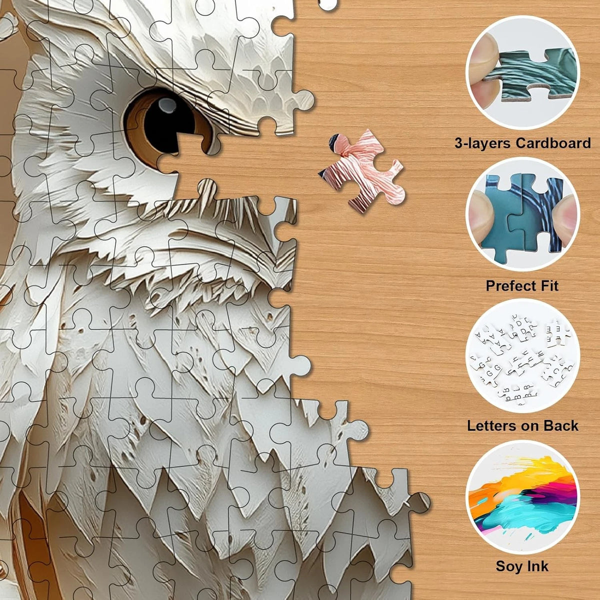 1000 Piece Round Jigsaw Puzzle - Adult Owl 3D Stereo Visual