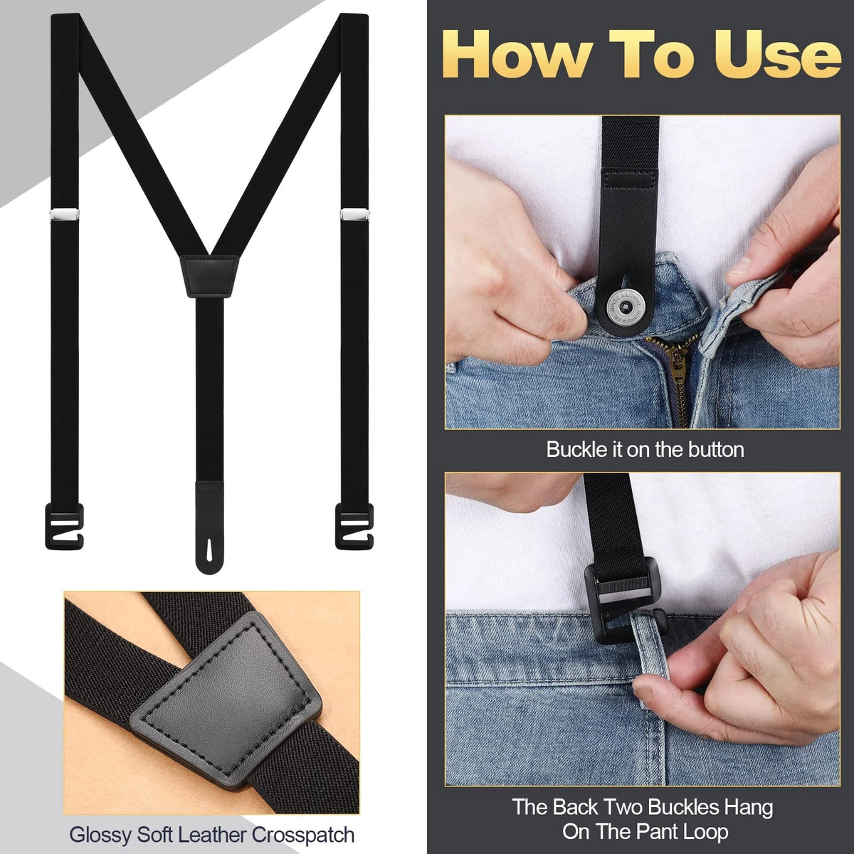 Hidden Suspenders for Untucked Men Under Shirt, Black
