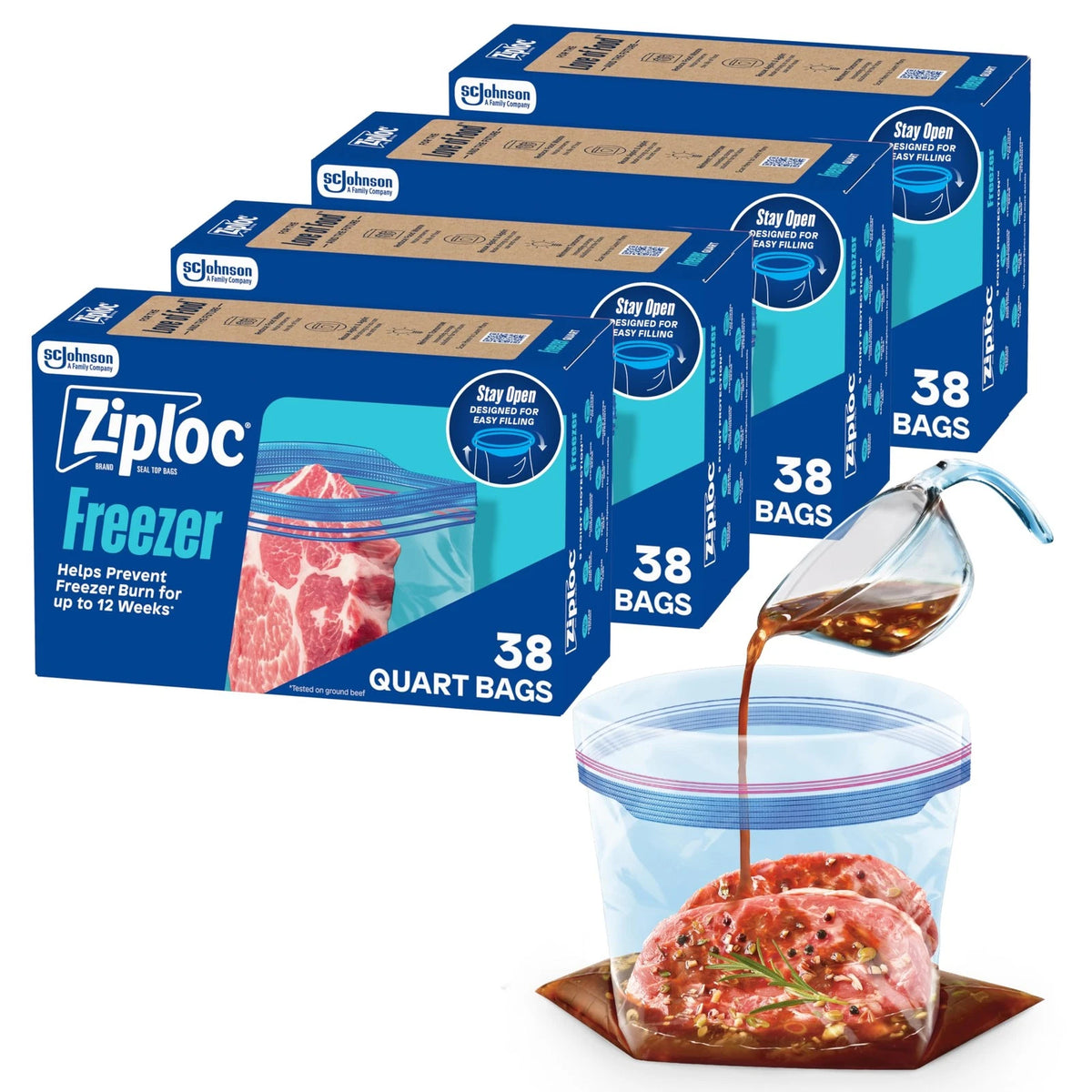 Ziploc Quart Freezer Bags, 152 Count, Clear