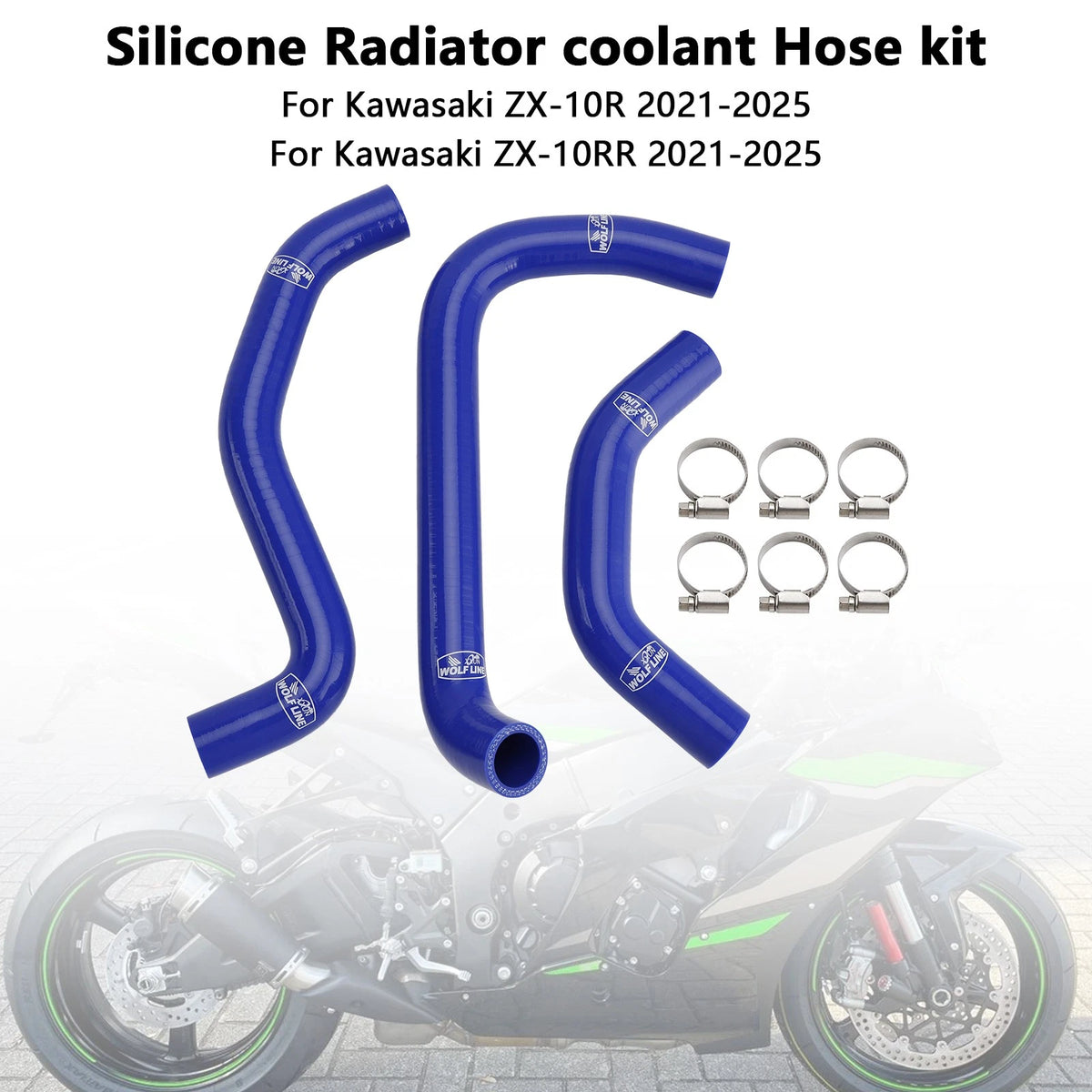 Silicone Radiator Coolant Hose for Kawasaki ZX10R ZX-10RR (2021–2025) M504-B009-BLU