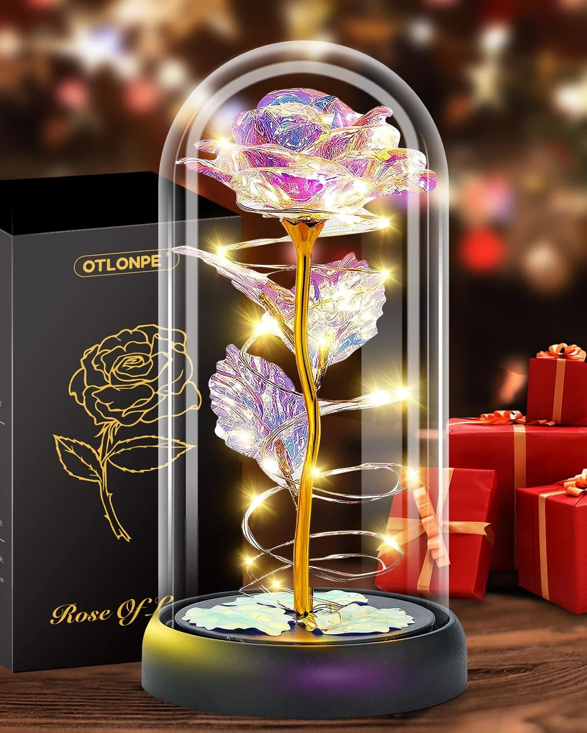 Set of 4 Preserved Colorful Flowers for Valentine's Day Gifts