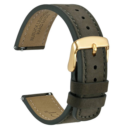 18mm Retro Leather Watch Band for Men - Army Green (Gold Buckle)