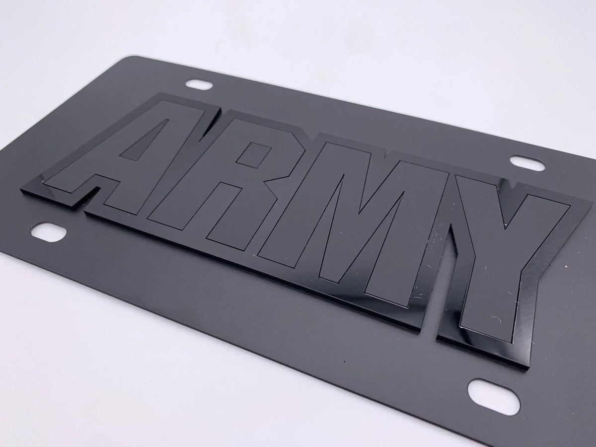 US Army Tactical Black License Plate with 3D Acrylic Logo for Universal Fit