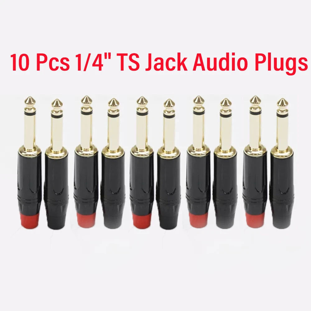 10Pcs 1/4" TS Mono Male Plug Audio Guitar Cable Jack Connector