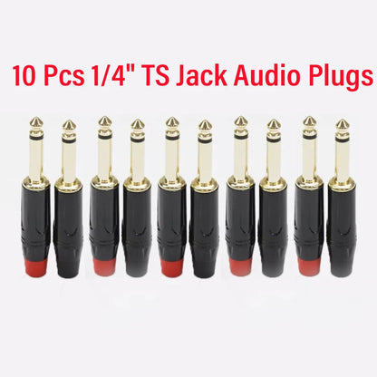 10Pcs 1/4" TS Mono Male Plug Audio Guitar Cable Jack Connector