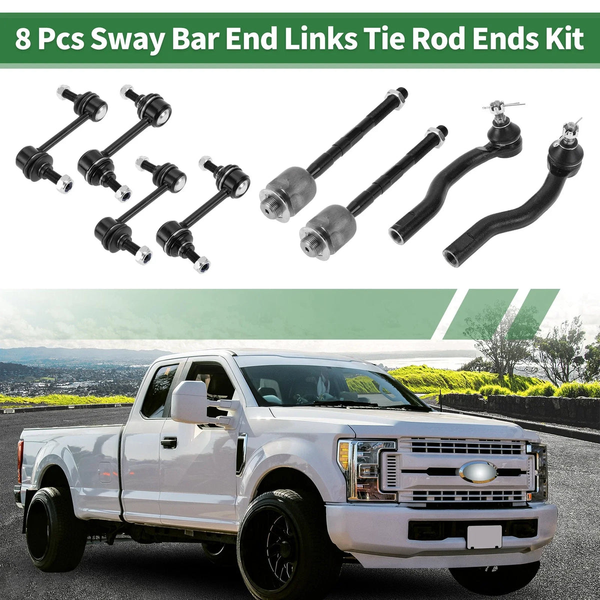 8pcs Front Suspension Kit Tie Rod End Sway Bar Link for Ford Edge (2007–2010)