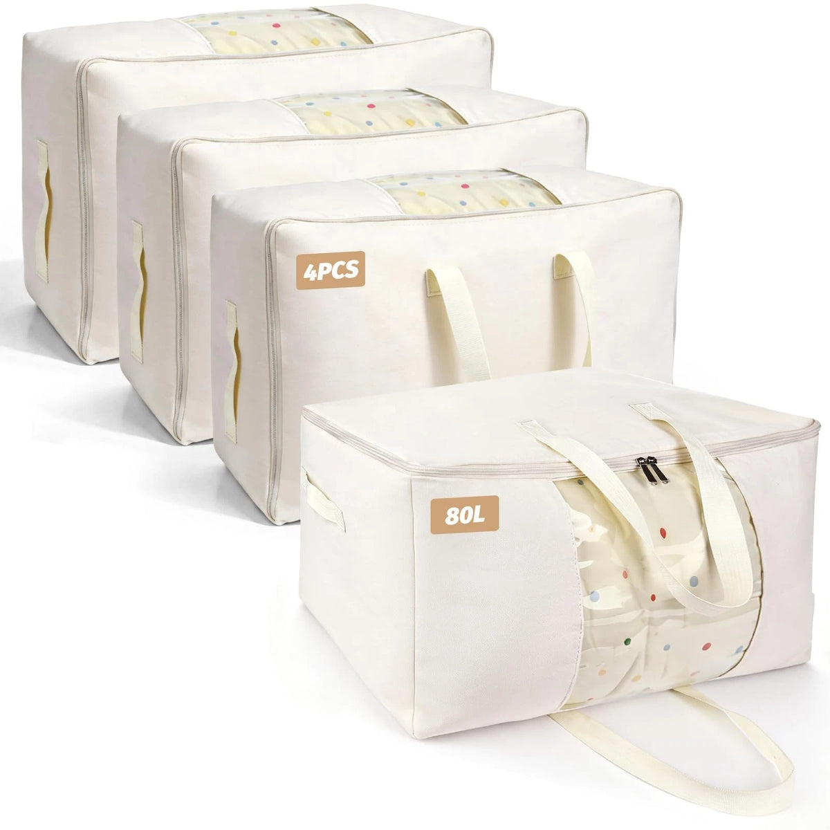 Soft Large Canvas Storage Bags with Zipper - Set of 4