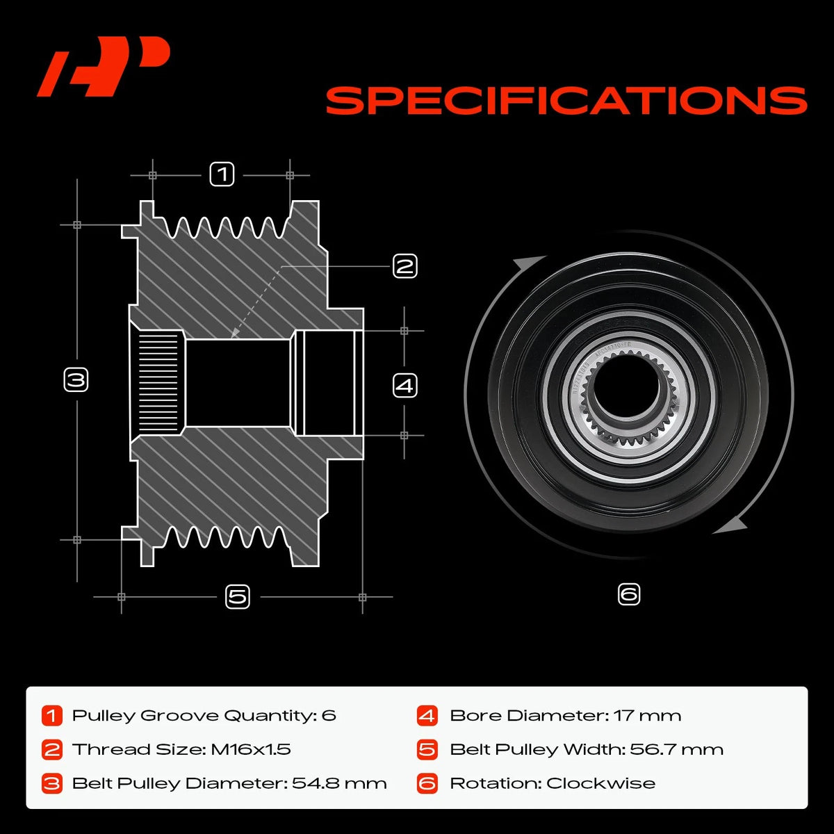 Alternator Clutch Pulley for Mercedes-Benz Sprinter 1500 (1016426, A0009066906)