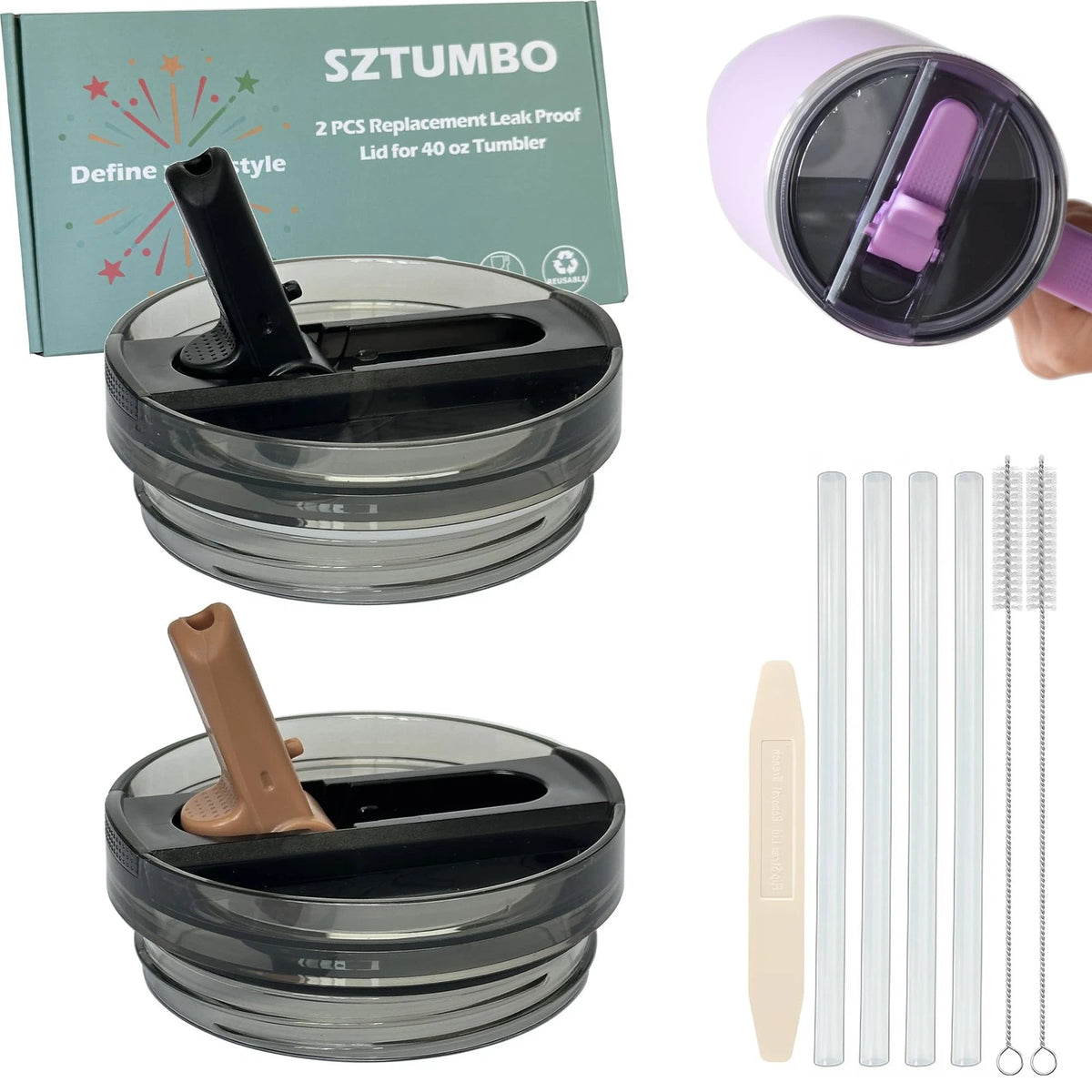 2X Detachable Flip Straw Lid for Stanley 40oz Quencher ProTour