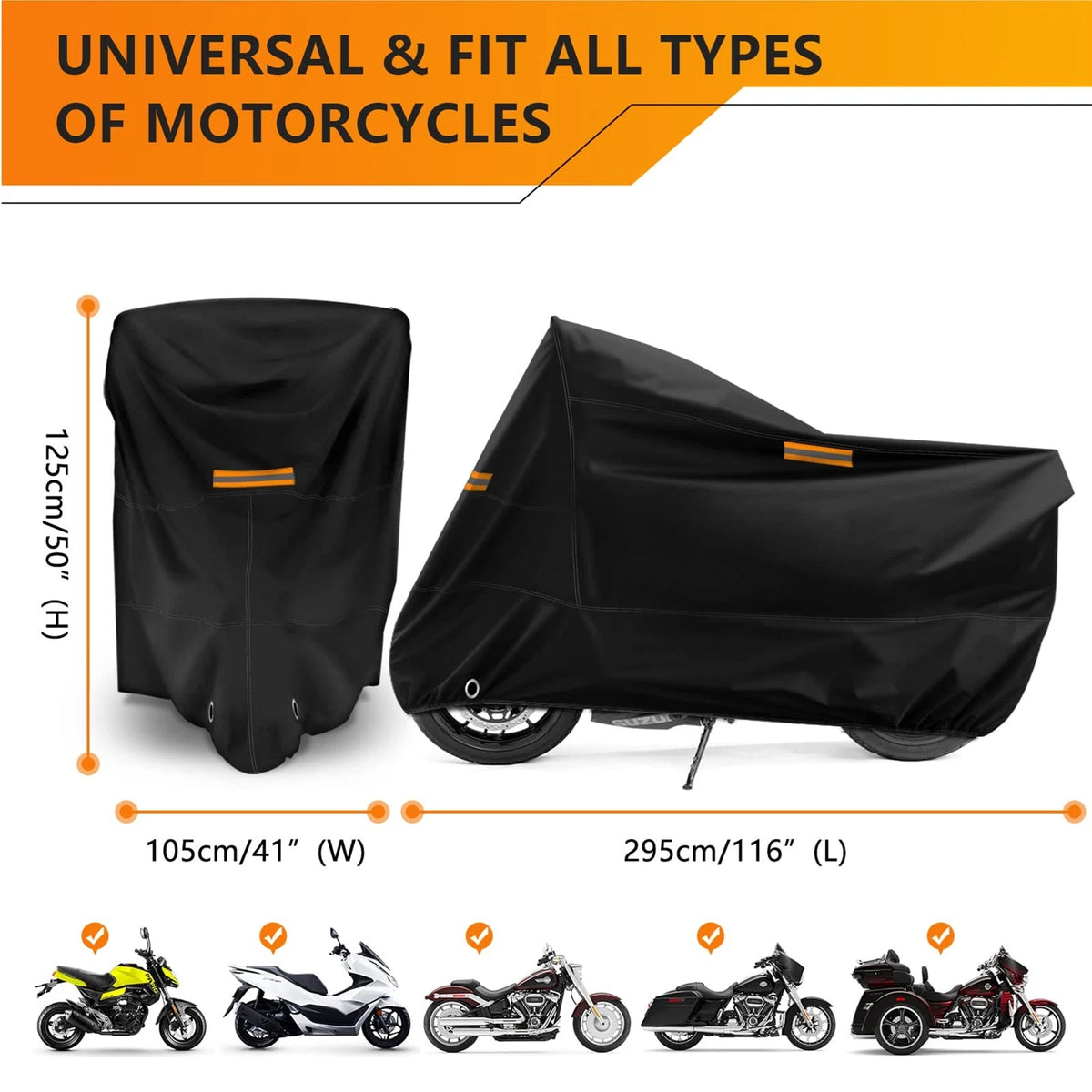 Extra Large Waterproof Motorcycle Cover for All Seasons (Rain & Snow)