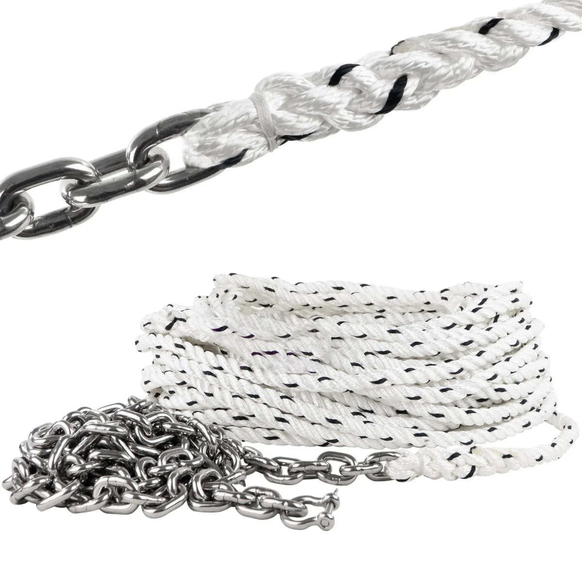 Windlass Anchor Rode 9/16"x250' Rope & 5/16"x20' G4 Chain for Boats