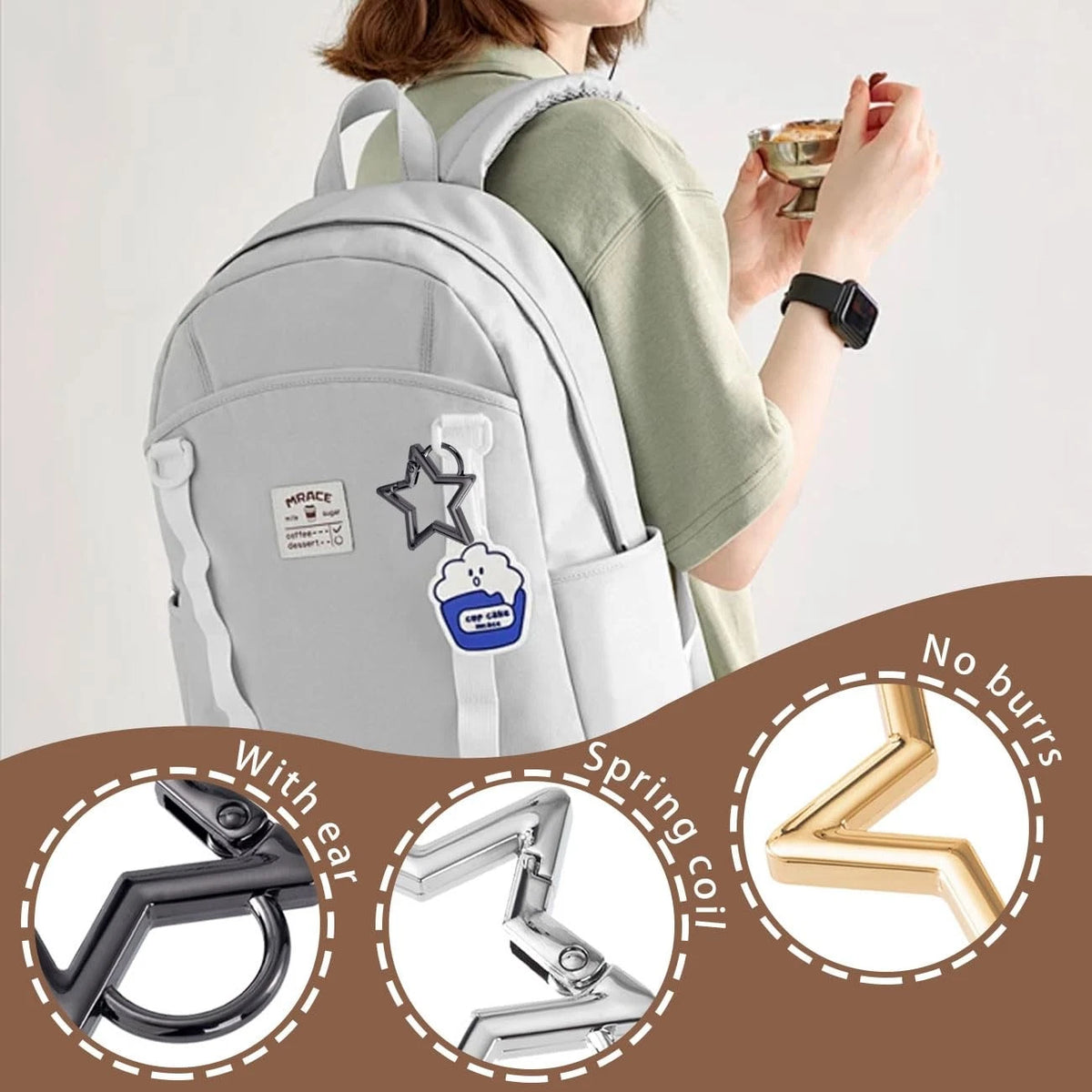 6X Stainless Steel Keychain Clips for Carabiner (3 Colours)