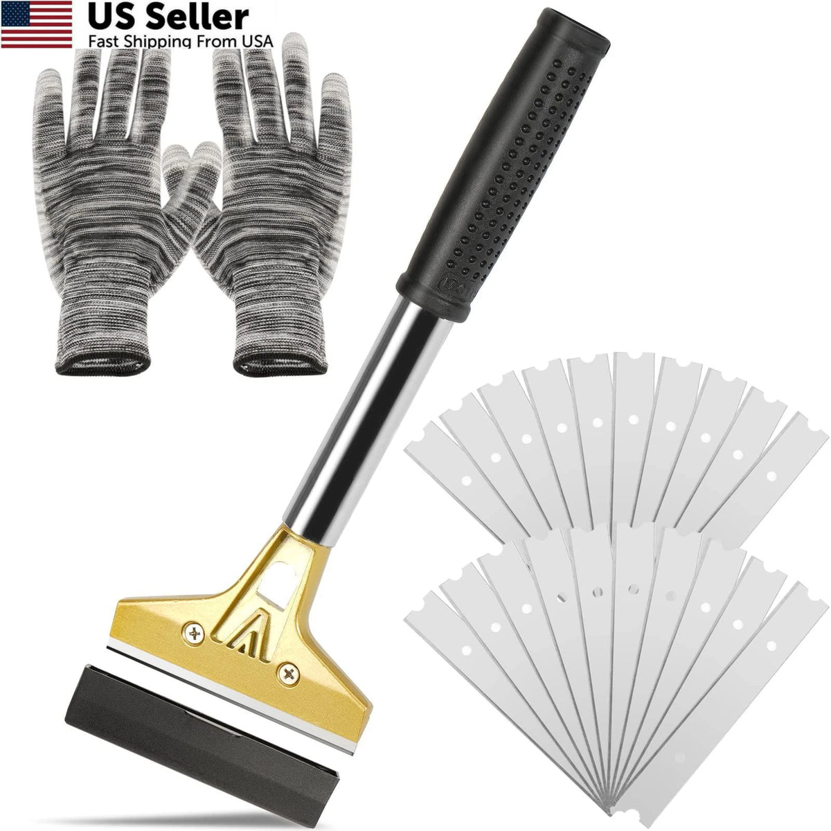 4" Metal Floor Scraper Tool with 20 Steel Blades for Heavy Duty Cleaning