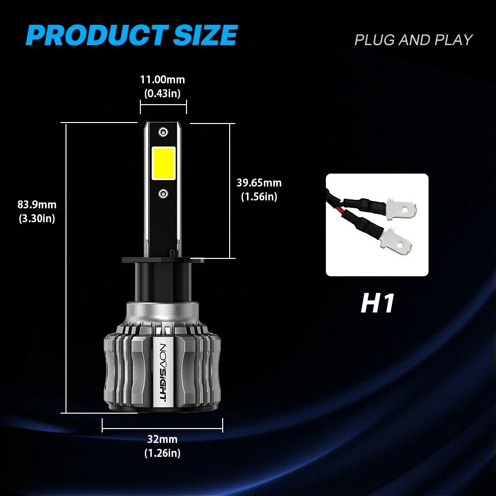 2X H1 LED Headlight Bulbs Kit 15000LM 6500K 72W Dual Beam for NOVSIGHT