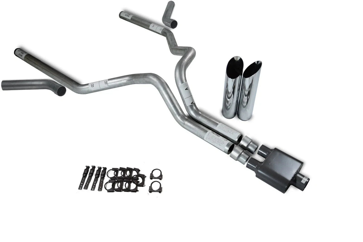 Dual Exhaust Kit for Ford F-150 (1998–2003) 3" 1 Chamber Muffler Slash Tips