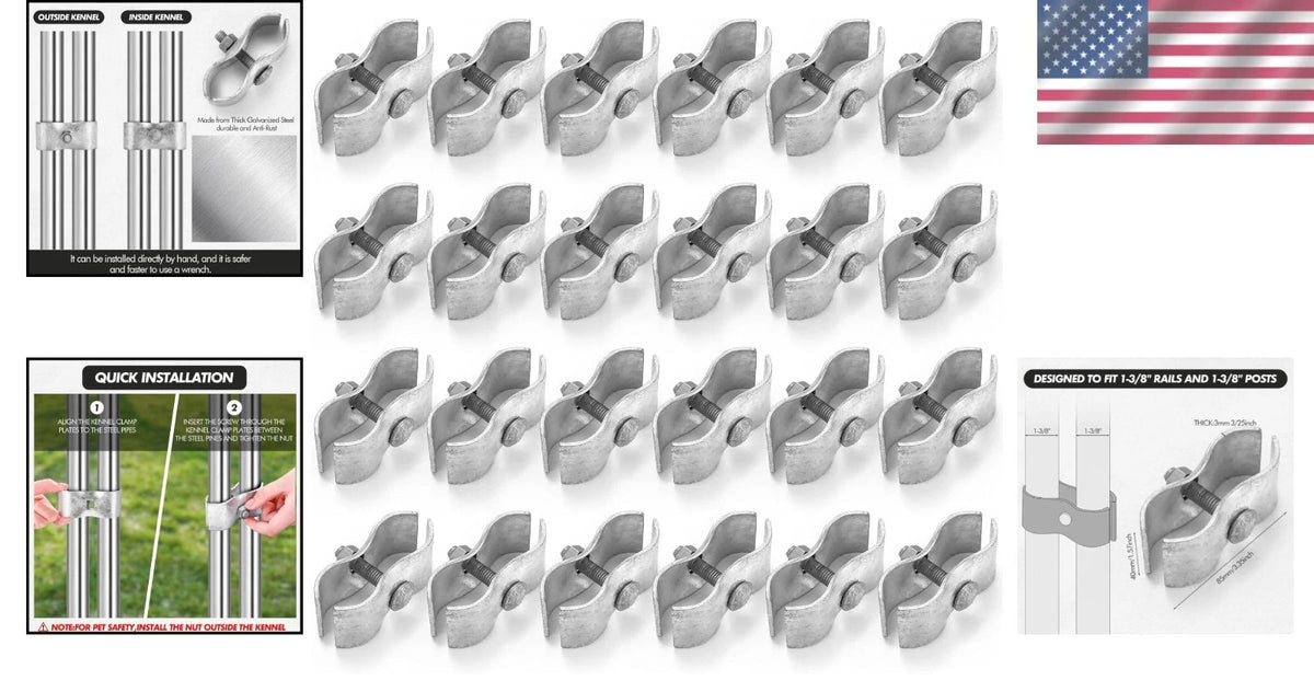 24-Pack of 1-3/8" Chain Link Fence Clamps for Dog Kennels