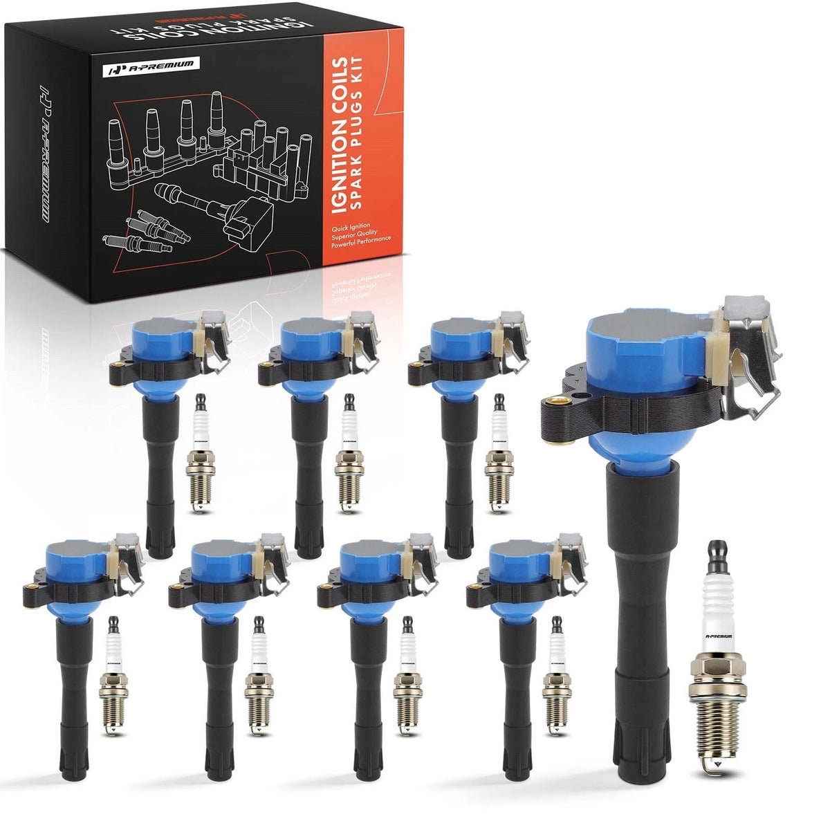 Set of 8 Ignition Coils & Iridium Spark Plugs for Land Rover Range Rover (2002–2012) - 12131703227, 12131703228, UF354, 7092