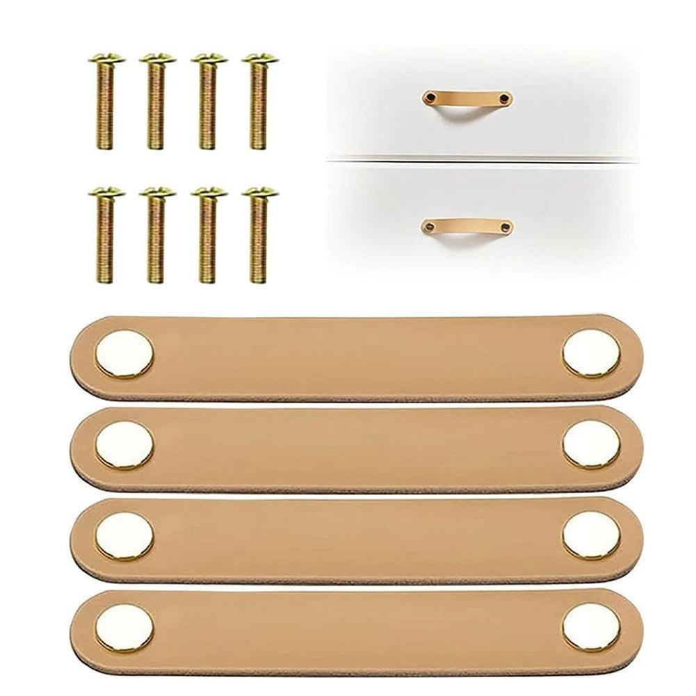 Set of 4 Flesh Tone Leather Handles for Furniture Doors 128mm Screw Spacing