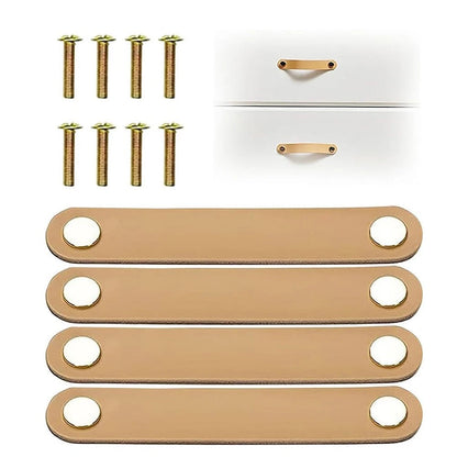 Set of 4 Flesh Tone Leather Handles for Furniture Doors 128mm Screw Spacing