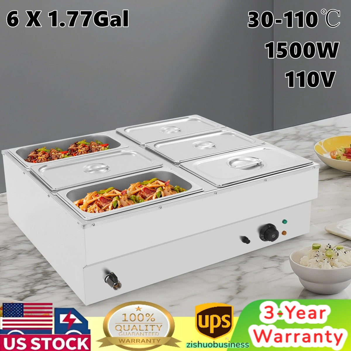 6 Pan Electric Countertop Food Warmer for Catering Restaurant (110V)